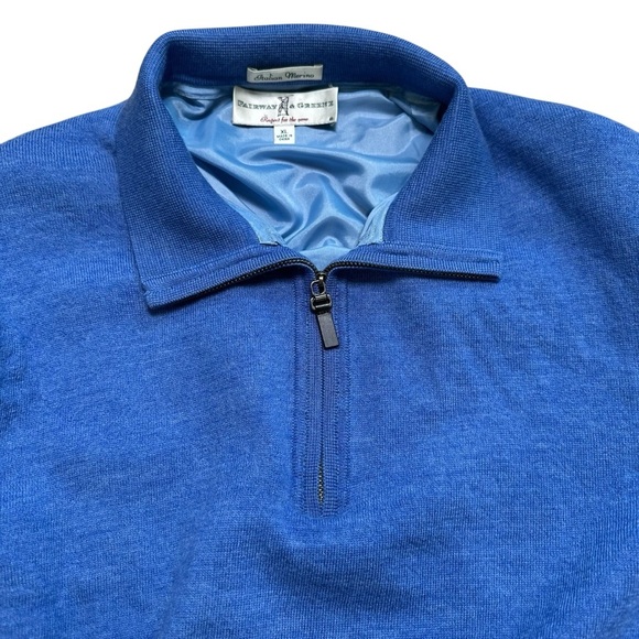 Fairway & Greene Men’s XL Blue Italian Merino Quarter Zip Pullover Wind-Sweater - Picture 5 of 7